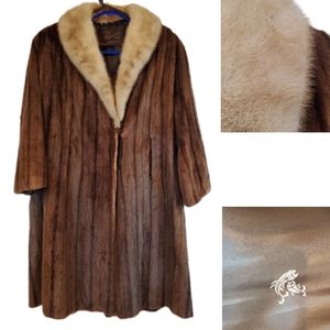 STUNNING 30's Dark Demi Buff Brown Mink & Fox Fur Coat LG Full Length Handov FUR